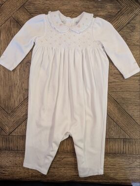 Ralph Lauren Hand Smocked White Long-Sleeve Baby One-Piece